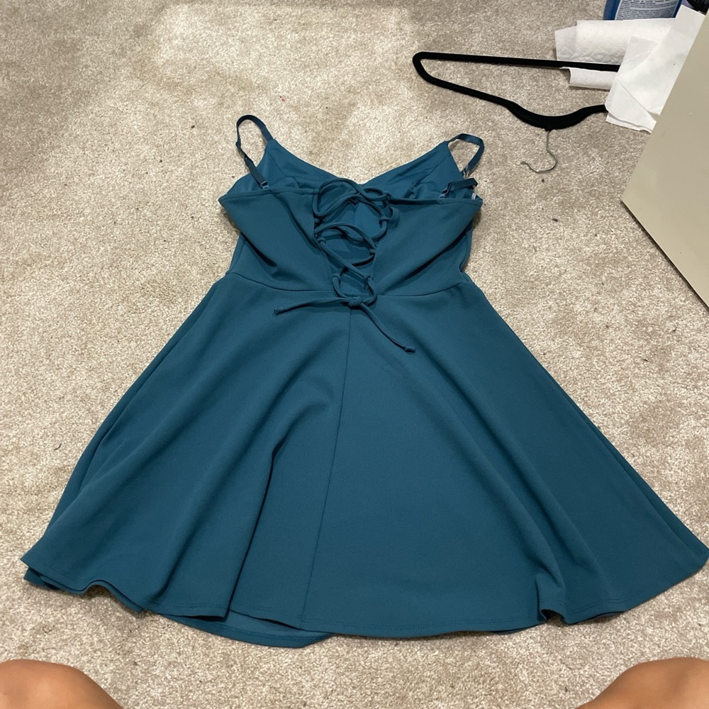 As U Wish Teal Dress with Lace-Up Detail